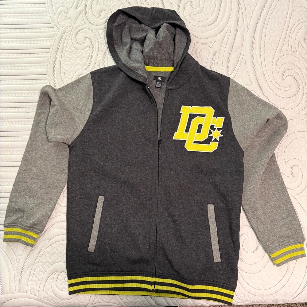 DC Shoes Zip Up Hoodie Charcoal Grey Yellow Colorblock Size L Men